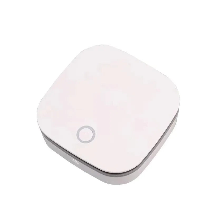 White portable air purifier with USB cable for car and small room use