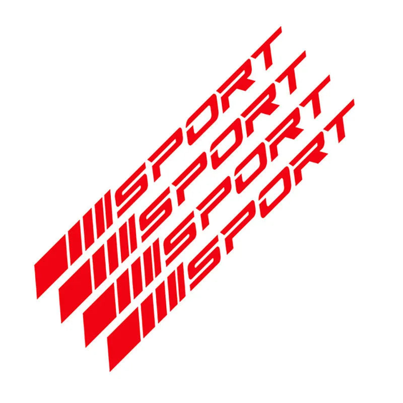 Hollow sports design car rim sticker in red, black, or white for wheels and handles.