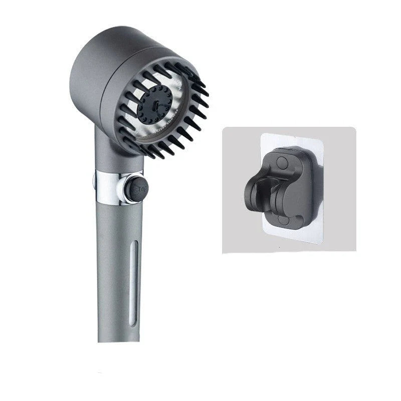 A high-pressure rainfall shower head made of durable ABS material with multi-mode functionality and a built-in water filter.