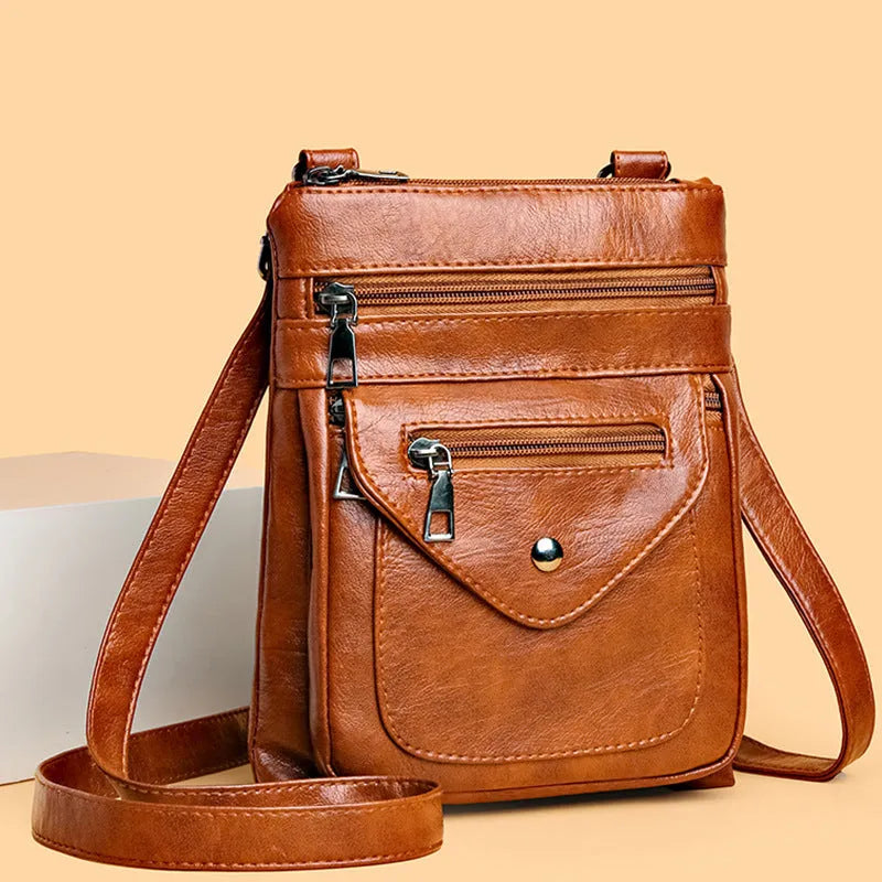 Vertical square crossbody phone shoulder bag for women in black, white, grey, or yellow brown