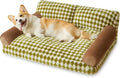 Small grey and white checkered pet sofa bed for a cat, showing non-slip bottom and removable cover.