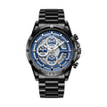Men's waterproof quartz watch with luminous hands and stainless steel band in three colour options