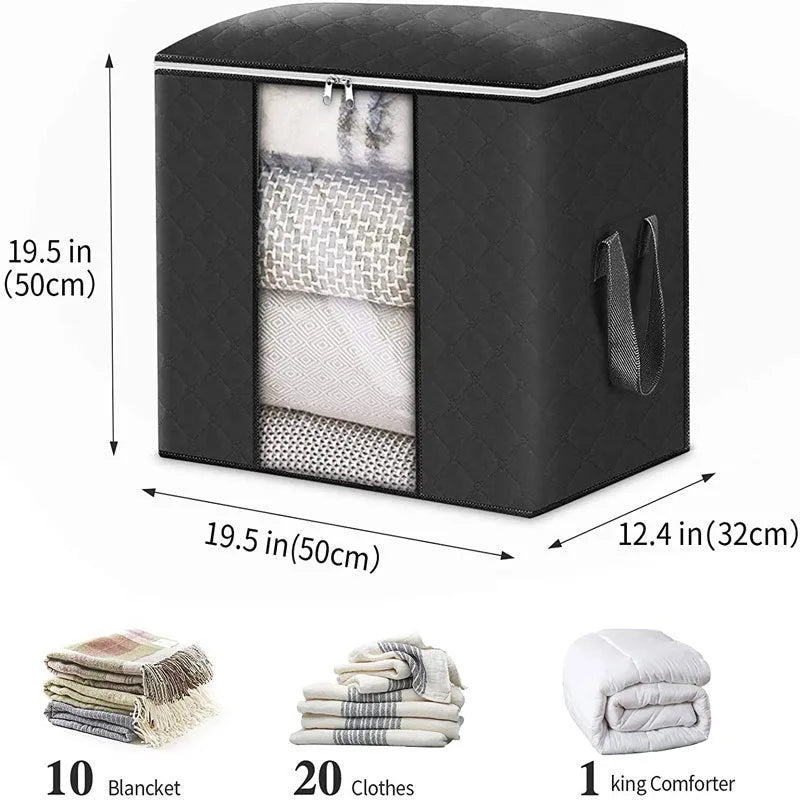 Non-woven handbag-style storage bag for quilts and clothes in beige colour.