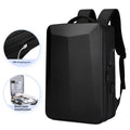 Black waterproof business backpack with curved shoulder straps and Oxford cloth construction