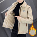 Men's corduroy winter coat with rabbit fur lining and suede leather accents, available in multiple colours and Asian sizes