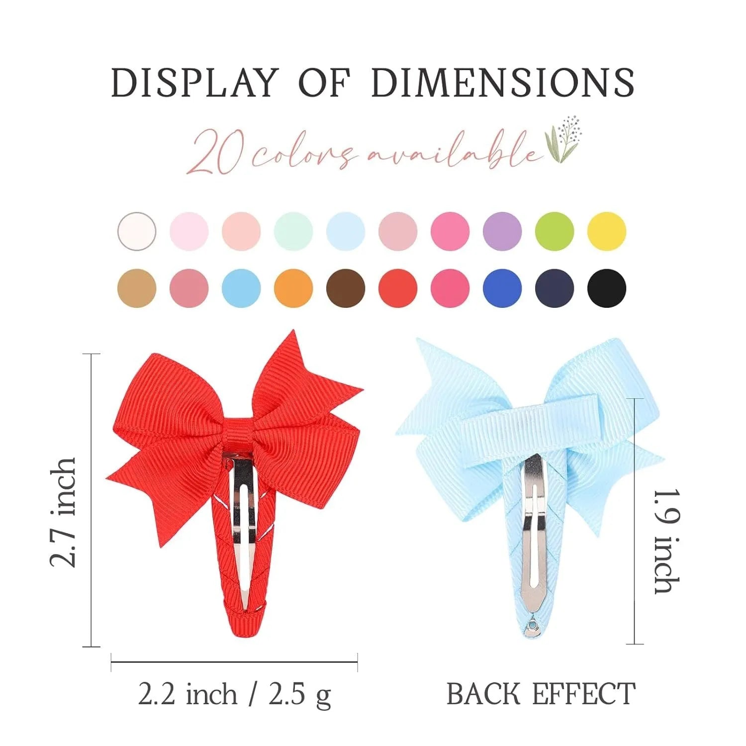 40 piece set of colourful grosgrain ribbon baby hair bow clips with wrapped snap clips