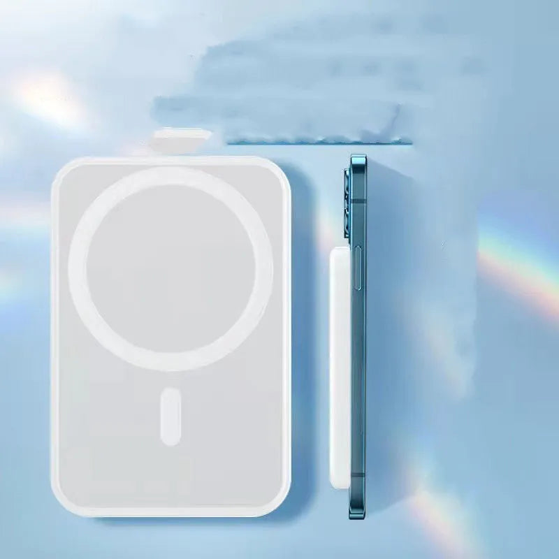 White magnetic wireless charging power bank with compact creative design