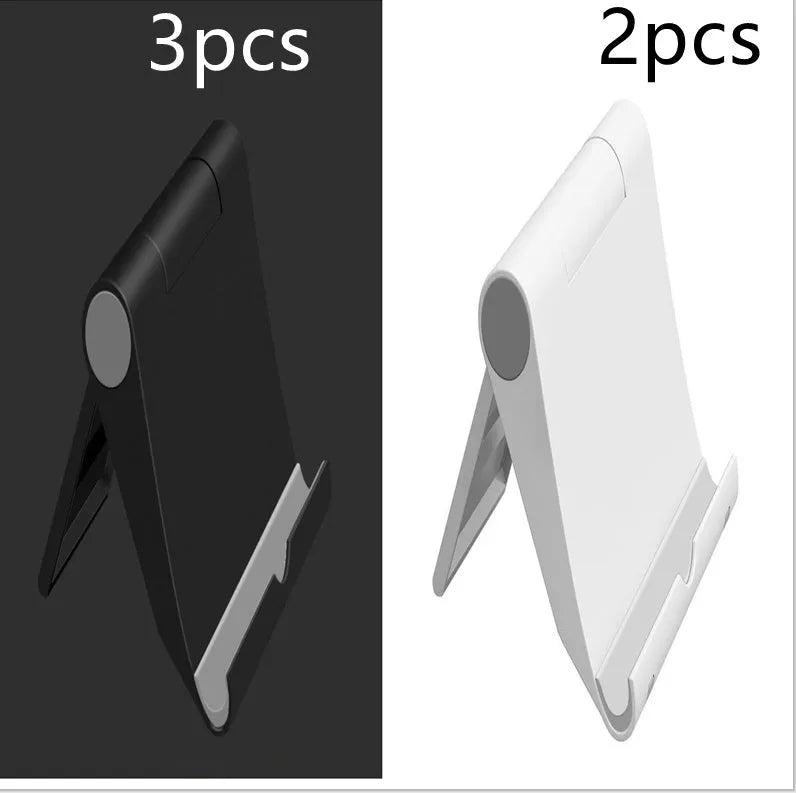 PE folding tablet and phone stand in black with multi-angle adjustment feature