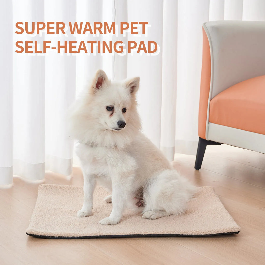 Self-heating plush pet bed pad for cats available in grey, white and yellow colours
