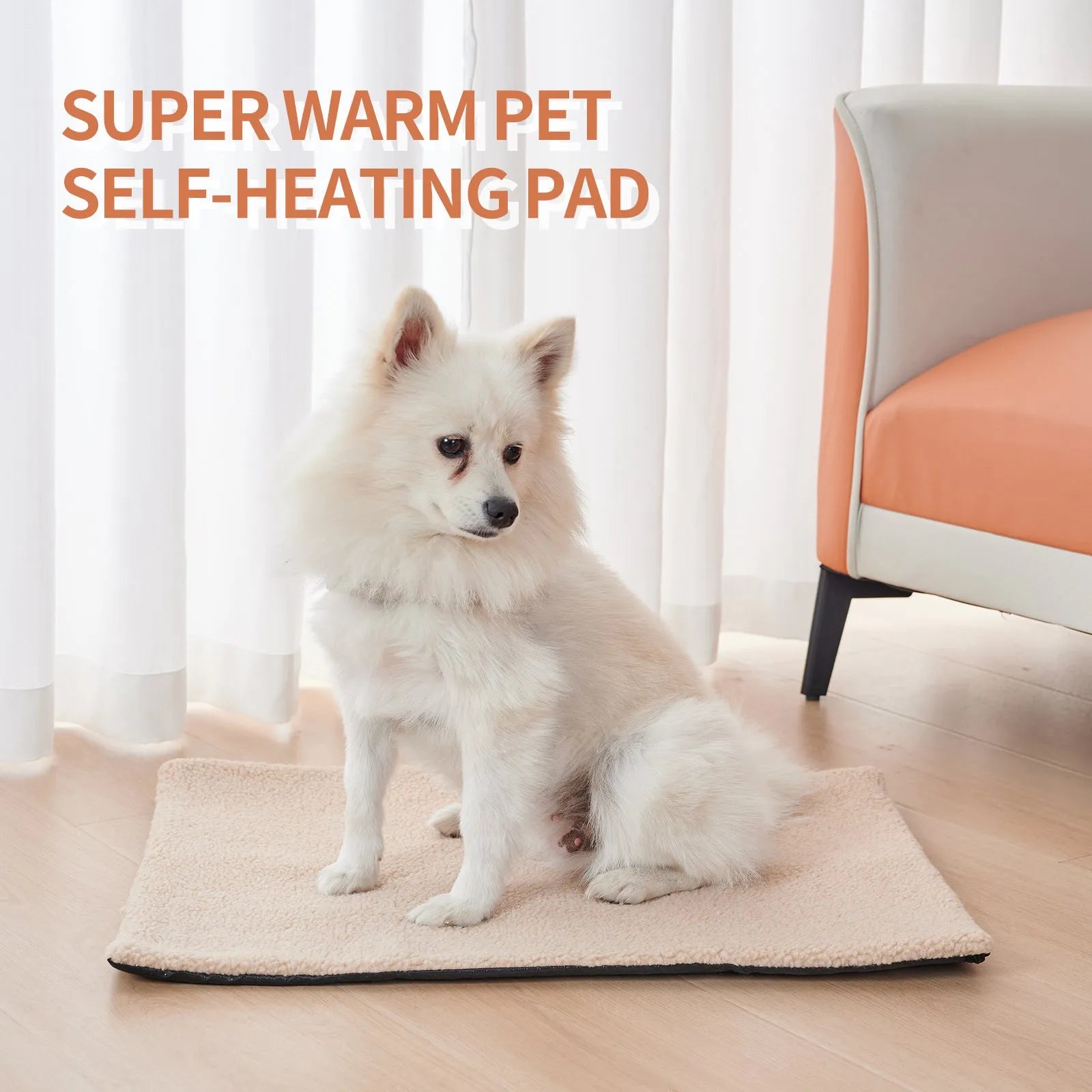 Self-heating plush pet bed pad for cats available in grey, white and yellow colours