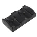 Black PS3 dual controller charging stand with two controller slots and USB connection