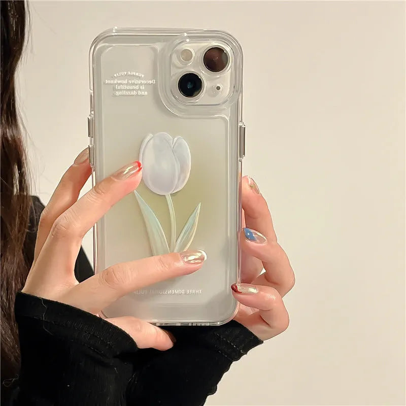Tulip all-inclusive shockproof iPhone case in gradient rose or tulip colour showing full phone coverage