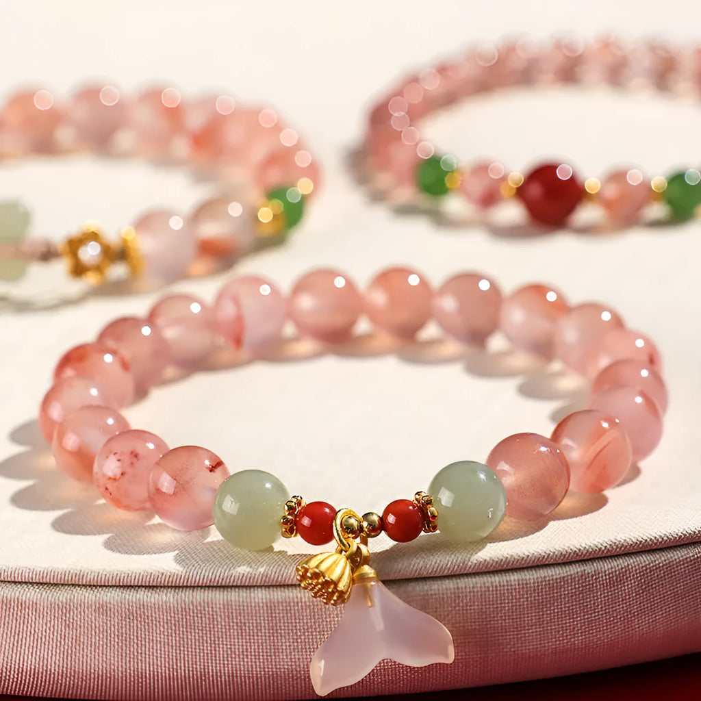 Handmade ice floating south red women's fishtail bracelet with white agate elements