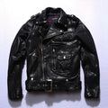 Men's black horse leather motorcycle jacket with acetate lining, plain pattern, sizes S to XXL