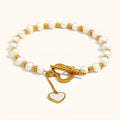 Pearl heart buckle bracelet gold electroplated stainless steel geometric clasp on wrist