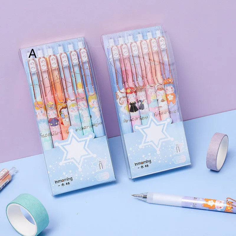 Lisa's Secret Constellation press gel pen set showing zodiac designs with 0.5mm tip