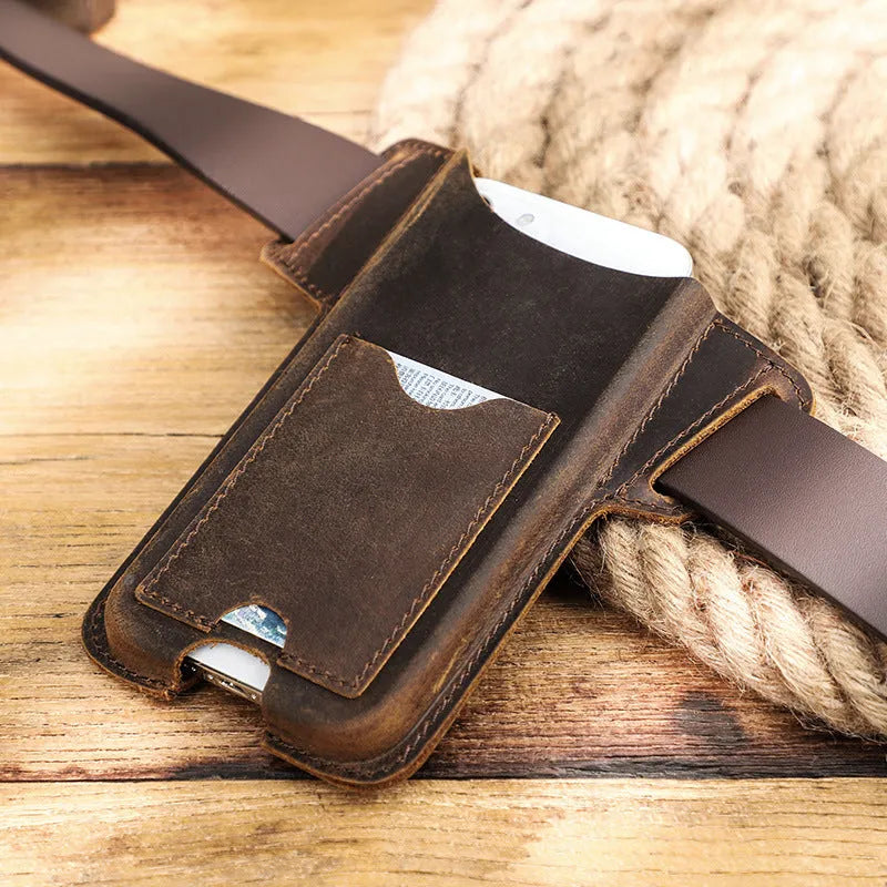 Crazy Horse leather belt phone case in brown or black for iPhone 12 Pro Max, genuine leather with patterned finish