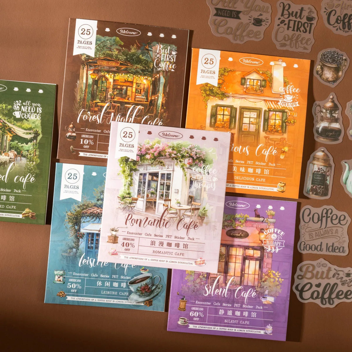 Encounter Cafe Series hand account sticker package with retro cafe design