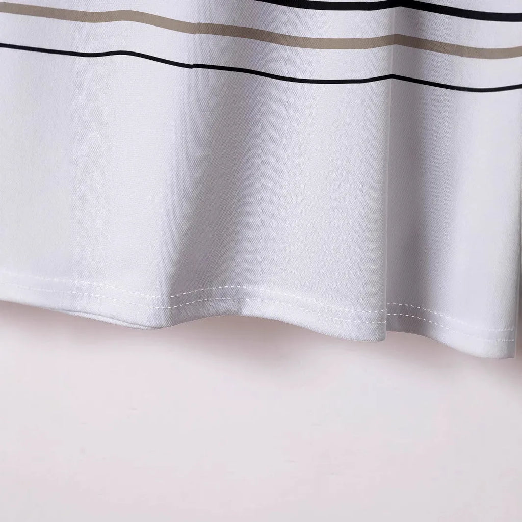 Men's white striped polyester short sleeve t-shirt for summer business casual wear