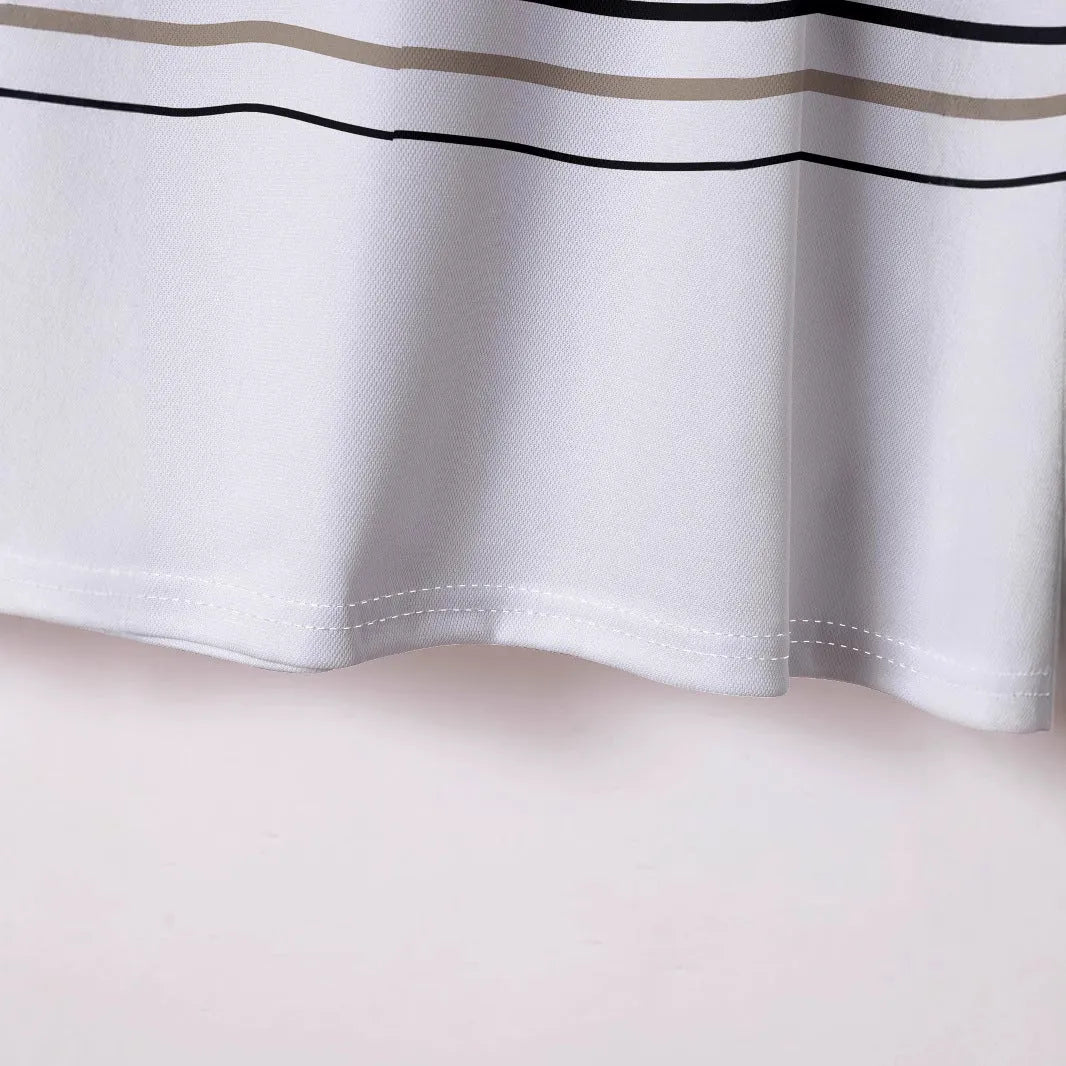 Men's white striped polyester short sleeve t-shirt for summer business casual wear