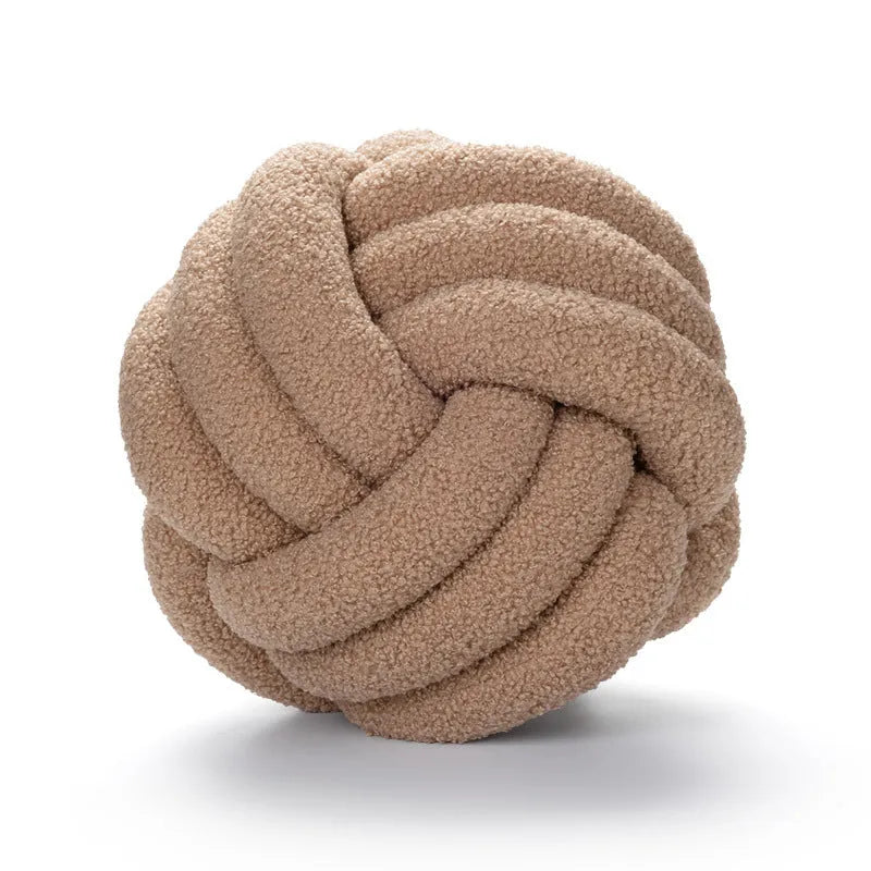 Round lamb wool knot cushion, 27–30cm, plain Nordic style, for living room sofa or bedside