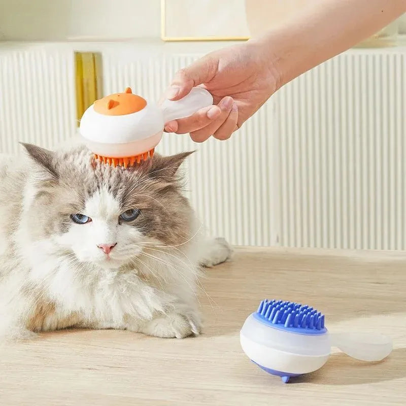 Automatic pet bath brush with soft gel massage heads in blue and orange colour options