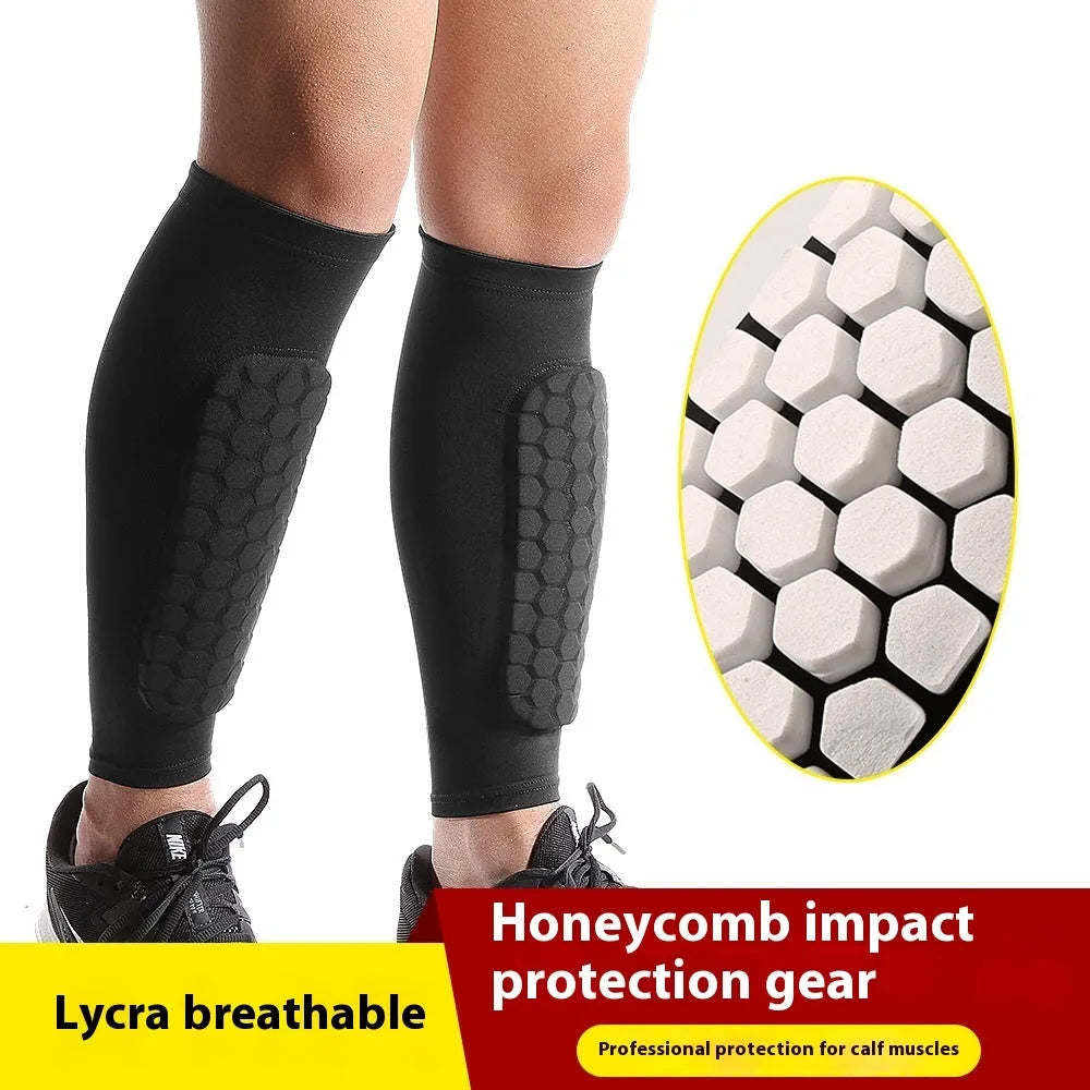 Outdoor sports honeycomb anti-collision leg protector in polyester fibre, available in five colours and sizes M L XL