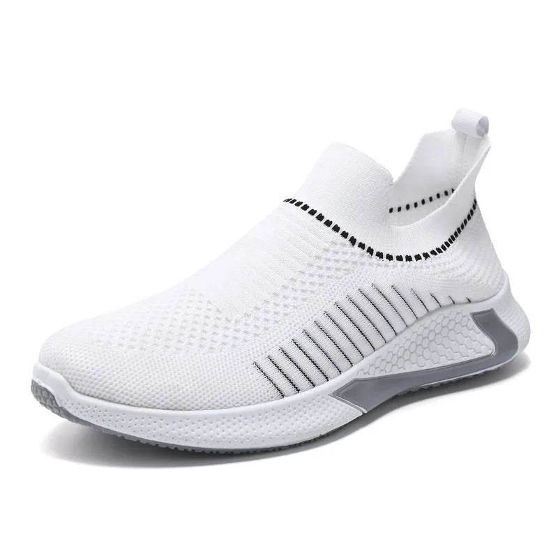 Men's mesh sock slip-on sneakers with striped design and flyknit upper in black colour