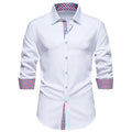 Men's loose fit plaid stitching casual long-sleeved shirt in chemical fibre blend fabric