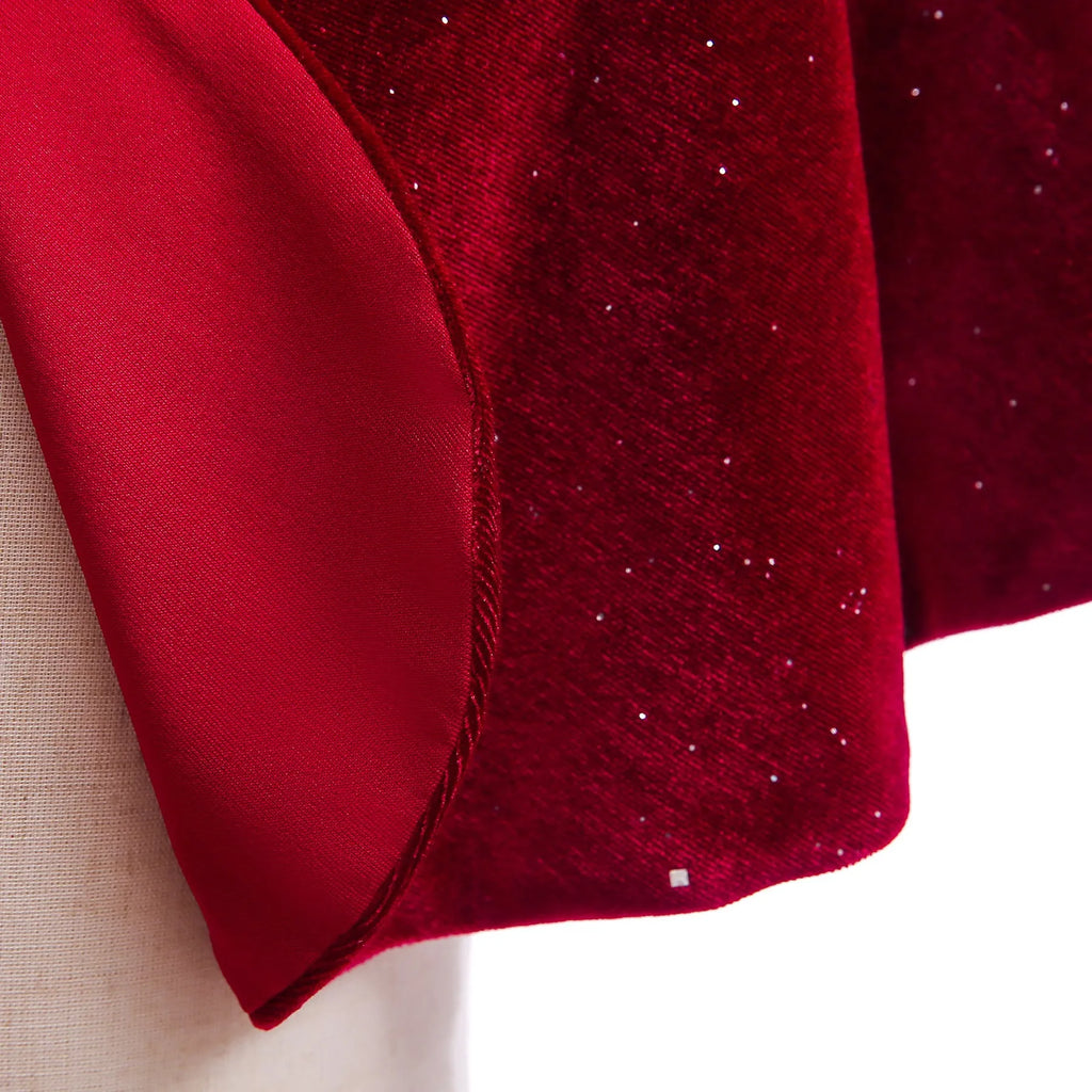Girl's Red New Year Cape Cloak for Autumn and Winter Warmth Burgundy Cotton Blend Single Button Closure European Princess Style Suitable for Height 100cm to 150cm Solid Color Regular Thickness