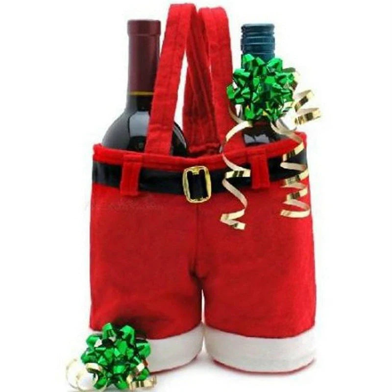 Festive Christmas-themed tote bag in the shape of Santa's iconic red pants, perfect for holding holiday treats and gifts