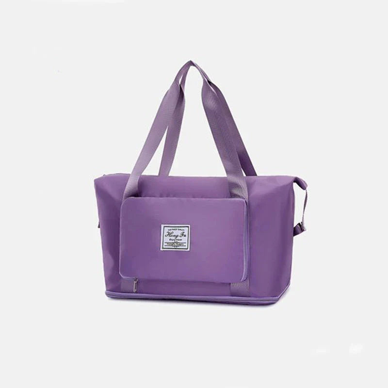 Versatile foldable travel bag for women with waterproof and spacious design, featuring various interior pockets and carrying options.