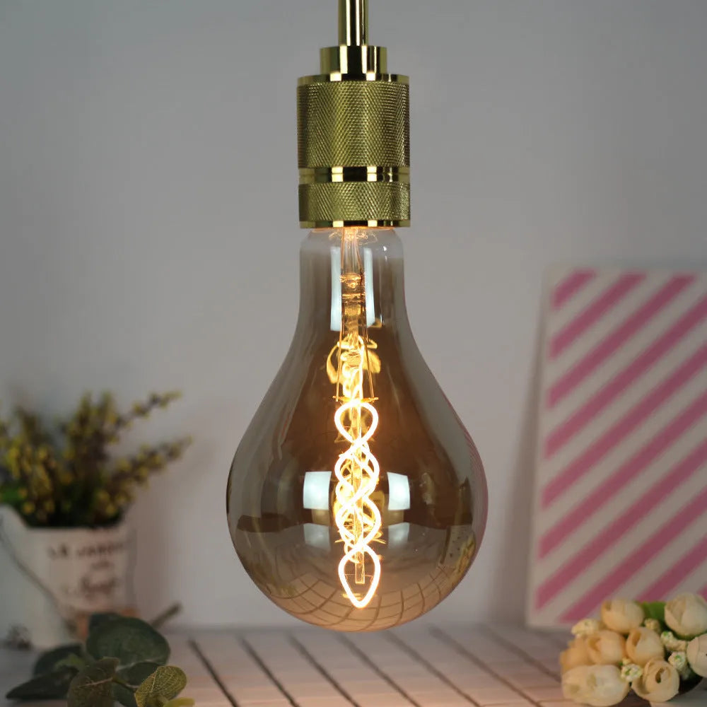 Double helix golden LED soft light strip with A110 power supply measuring 110mm by 200mm