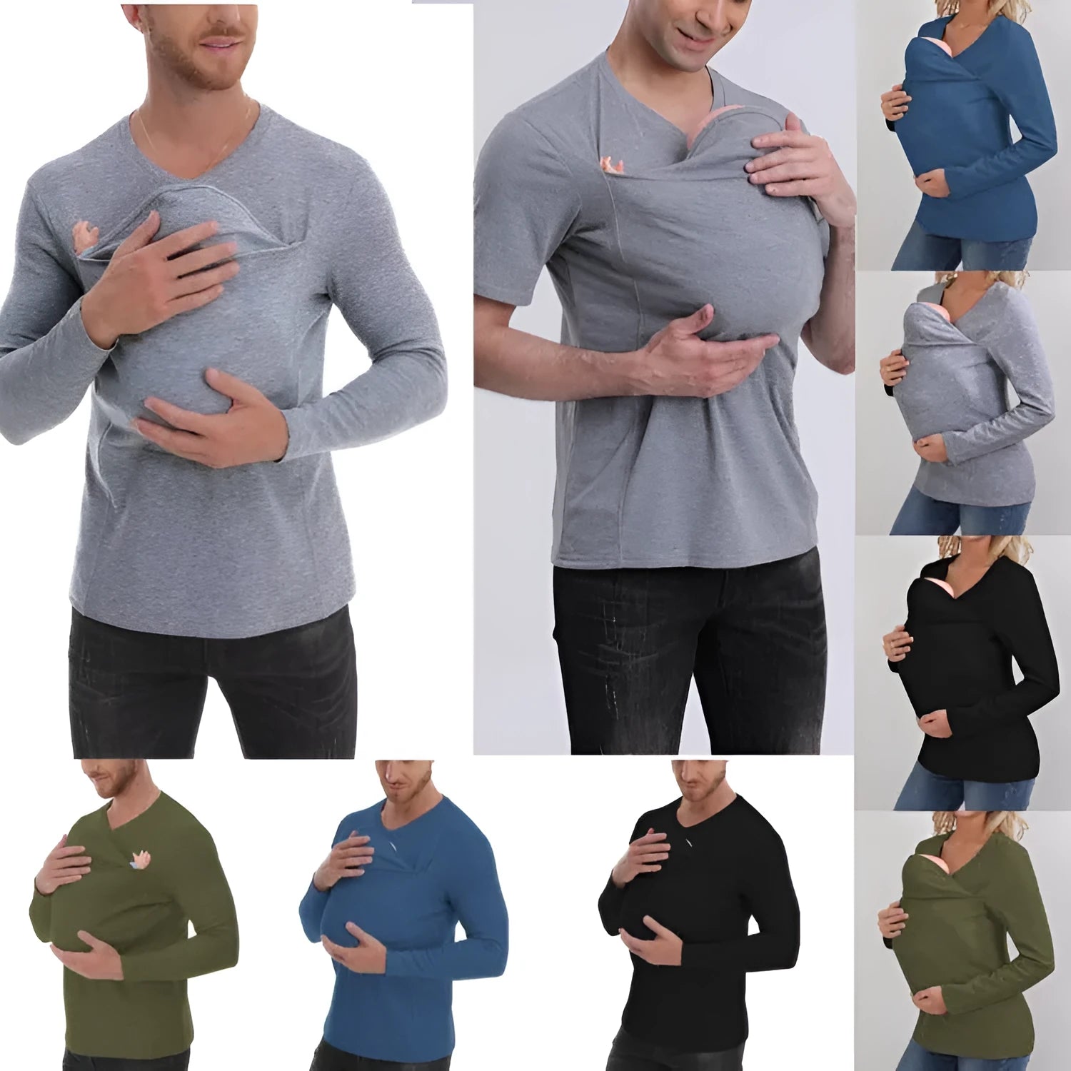 Kangaroo Dad men's pure cotton long sleeve t-shirt in black with spliced design, pullover style