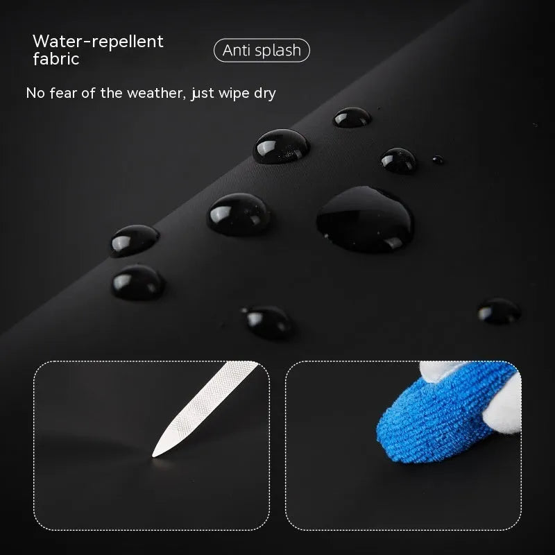 Black Oxford cloth men's messenger bag with cross-body strap and visible stitching.