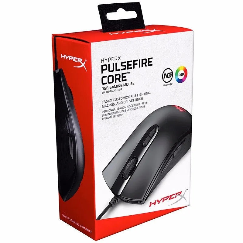 Pulse RGB wired gaming mouse with USB cable in black or pink colour options