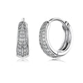 Round zircon gang drill stud earrings in 925 silver with gold electroplated finish on white background