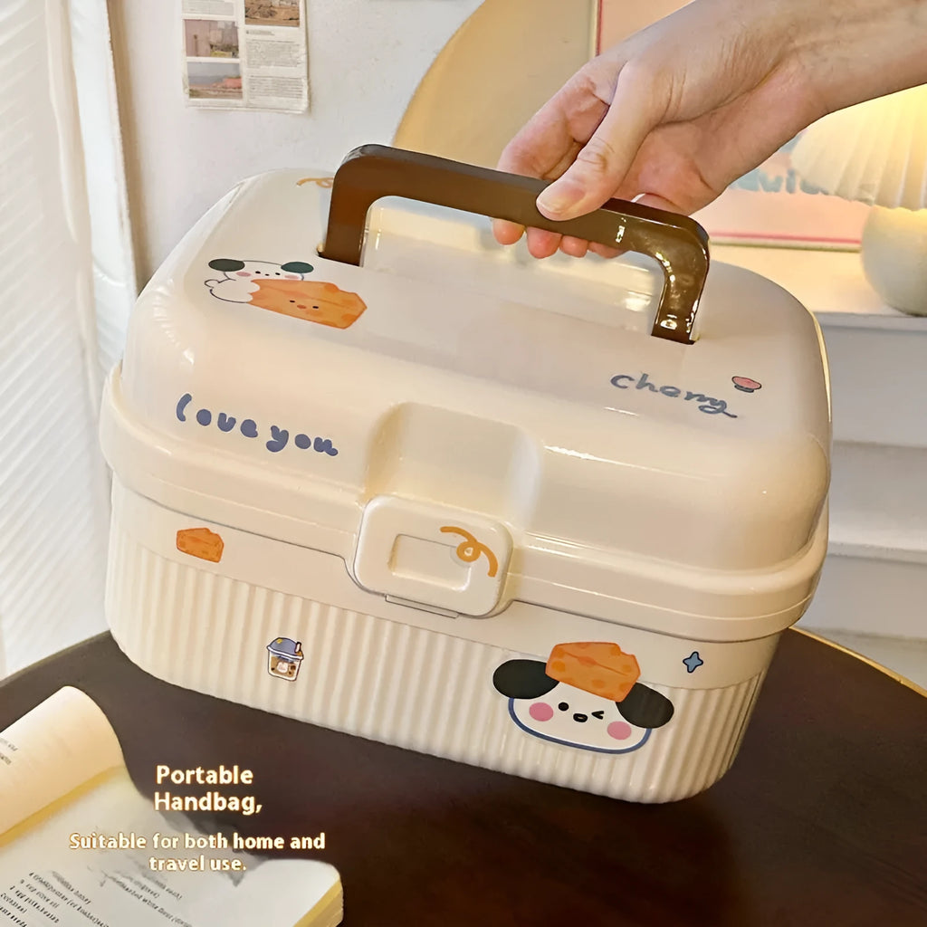 A white double-layer plastic storage box with a set of large, medium, and small stickers for labelling.