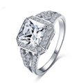 Geometric hollow zircon ring in platinum colour with quadrilateral design on copper band