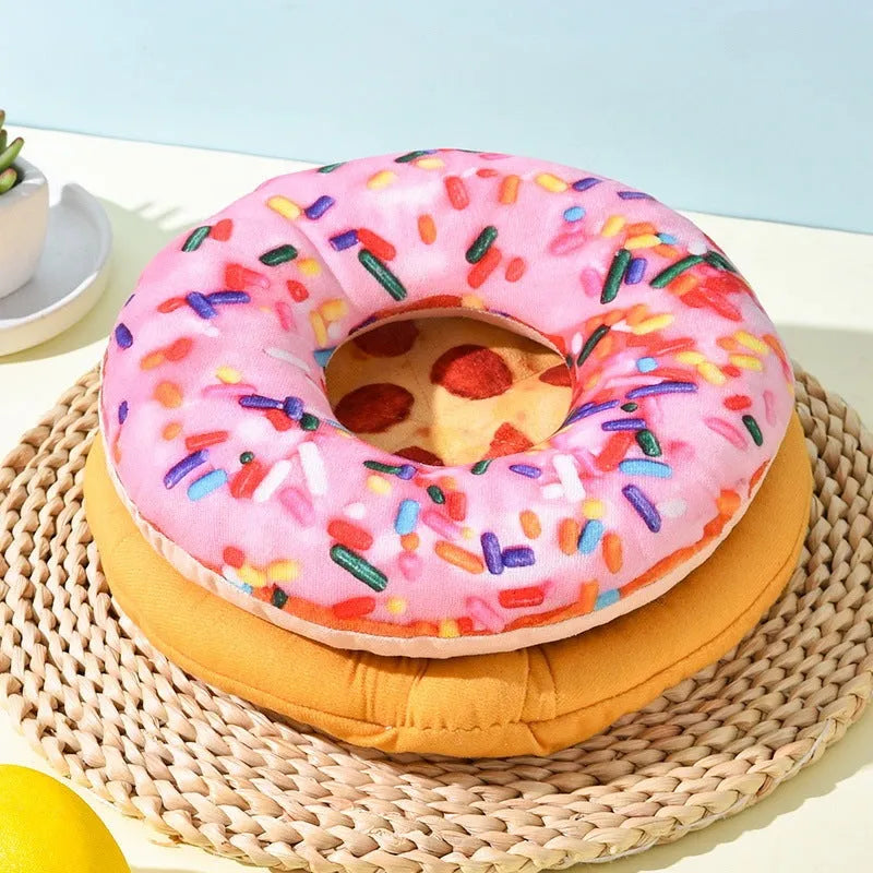 Polyester pet dog toy in Donut style from OPP bag packaging on white background