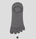 Modal cotton five-finger boat socks in black, shown as a pair laid flat to detail the individual toe design.