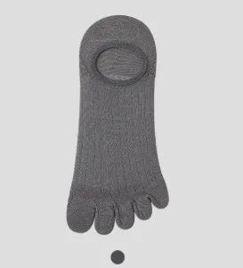 Modal cotton five-finger boat socks in black, shown as a pair laid flat to detail the individual toe design.