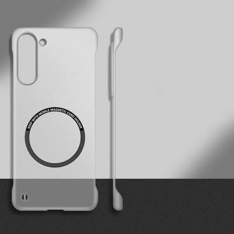 Translucent magnetic suction frameless phone case for Samsung Galaxy, acrylic back, anti-fall protection, black colour