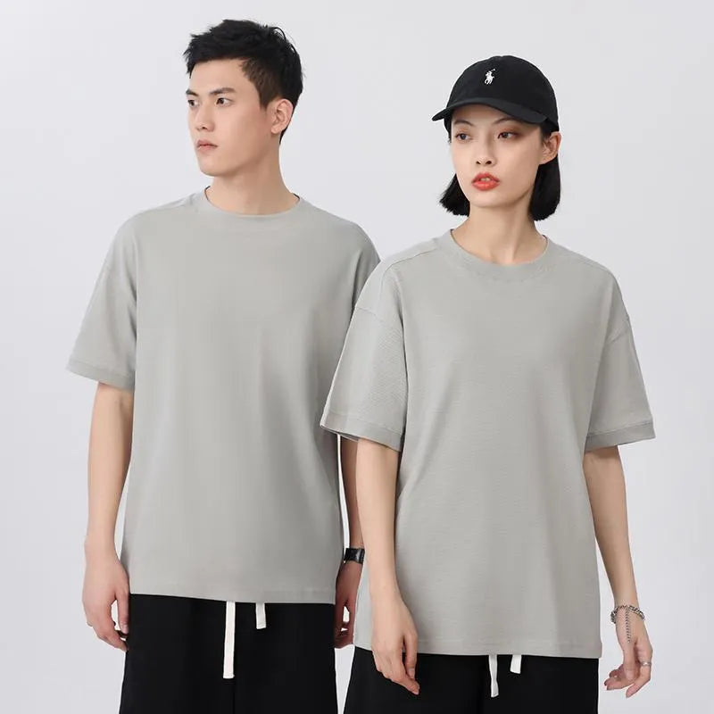 Cotton pique short-sleeved T-shirt in loose-fit style showing texture detail