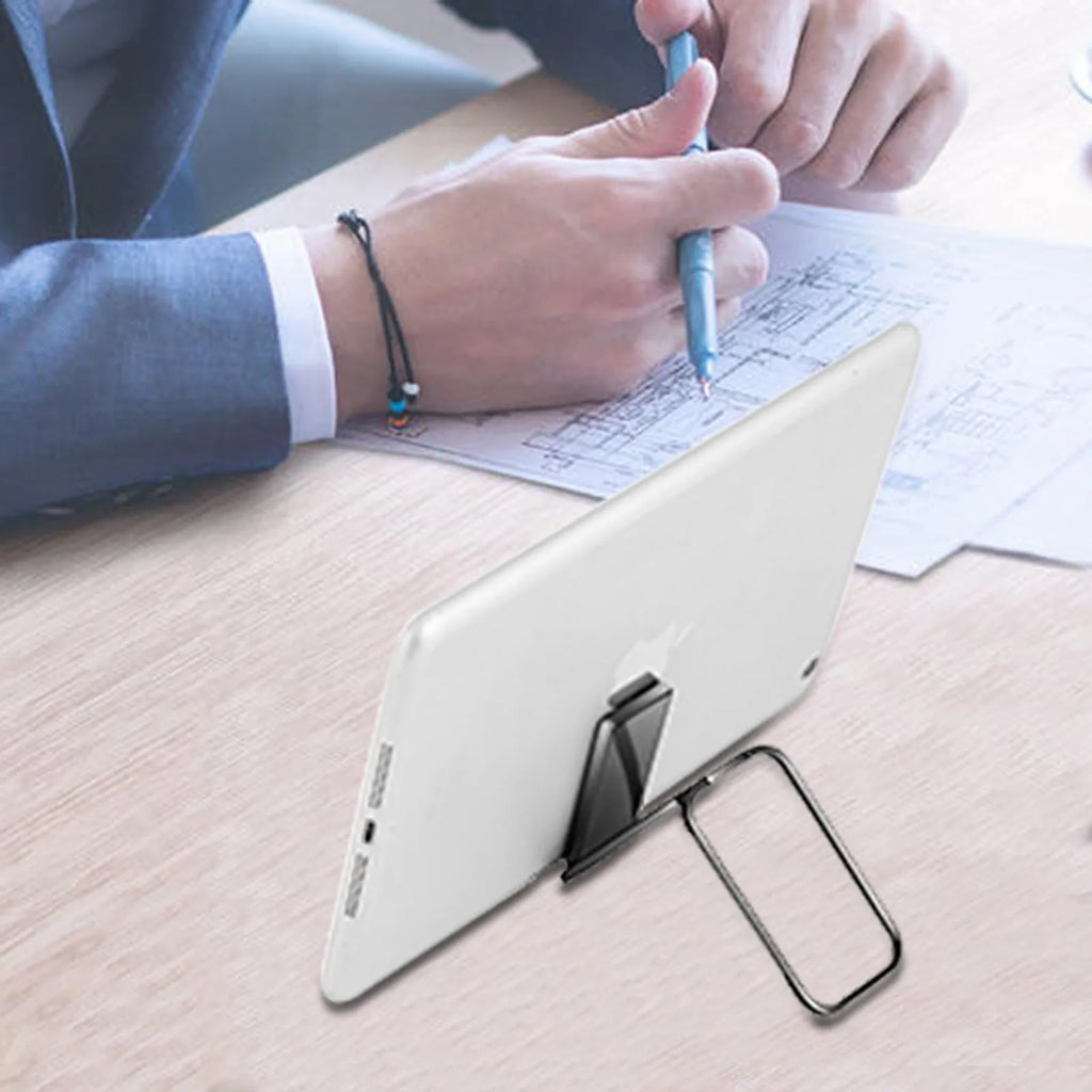 Folding ring buckle mobile phone holder for desktop, 70mm x 41mm, in gun black, rose gold or silver