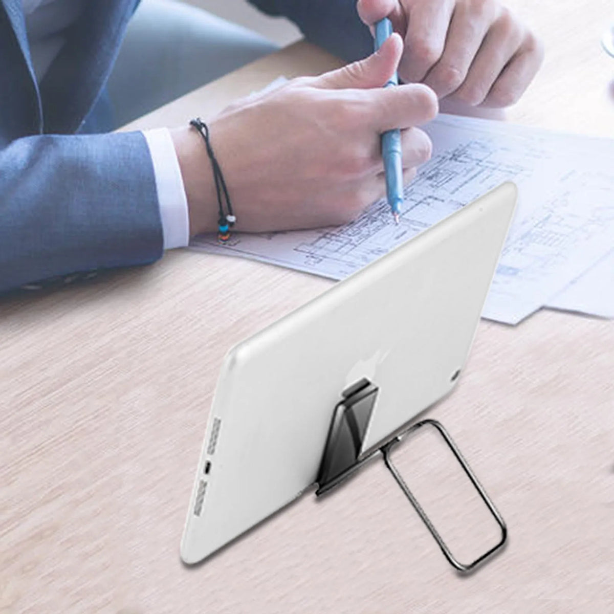 Folding ring buckle mobile phone holder for desktop, 70mm x 41mm, in gun black, rose gold or silver