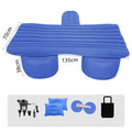 Inflatable car rear bed in black, grey, beige, or blue, 135cm by 80cm, with PVC and flocking surface and two pillows.