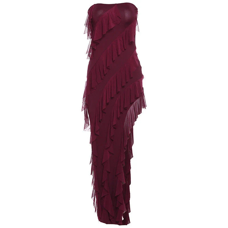 Stylish backless tube top dress with tassel accent in various colors, perfect for summer parties and clubwear