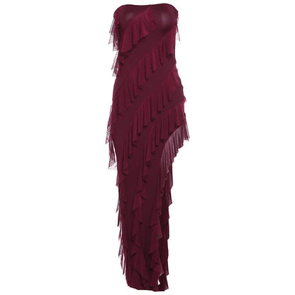 Stylish backless tube top dress with tassel accent in various colors, perfect for summer parties and clubwear