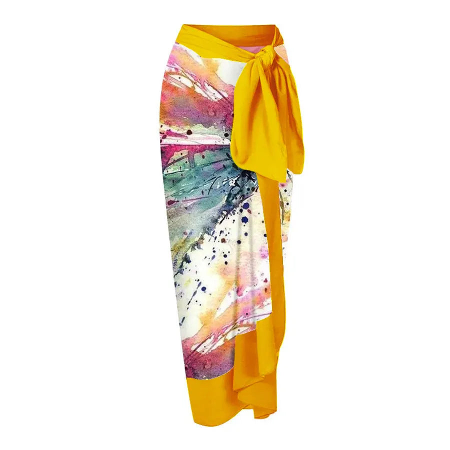 Yellow women's one-piece swimsuit with conservative belly cover design